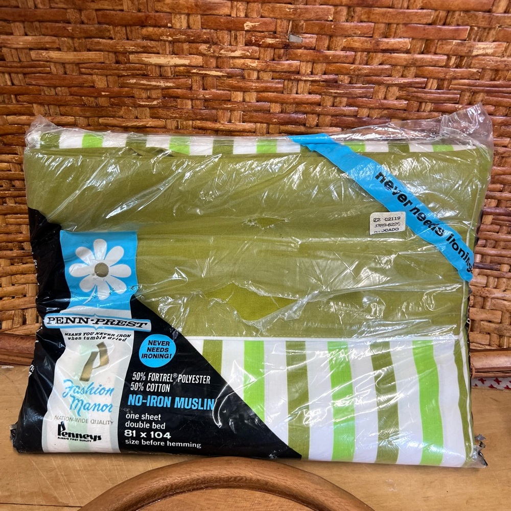 Vintage fashion manor flat sheet full green stripe NIP